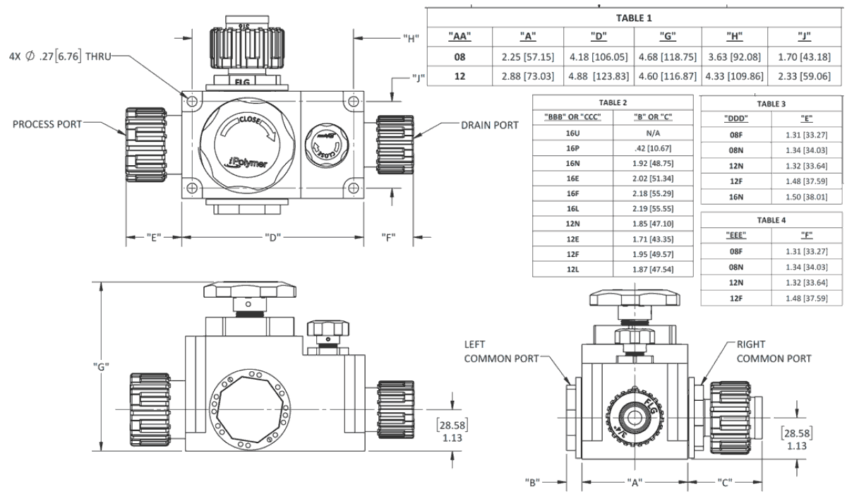 iPolymer High-Purity PTFE Valve Manifolds Dimensions